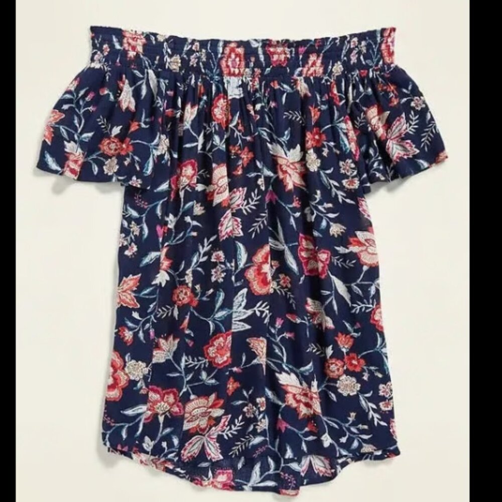 💥Old Navy Red White Blue Floral Off Shoulder Top-Sz XXL